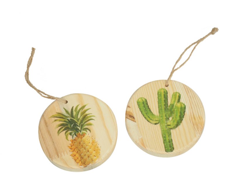 Holz-Medallion 9cm Kaktus/Ananas  2117-95