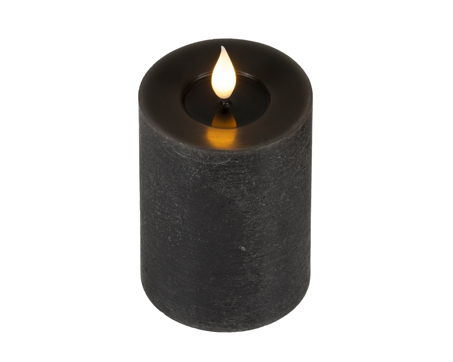 LED-Kerze wachs H7,5 D13,5cm schwarz/warmweiß · 480536
